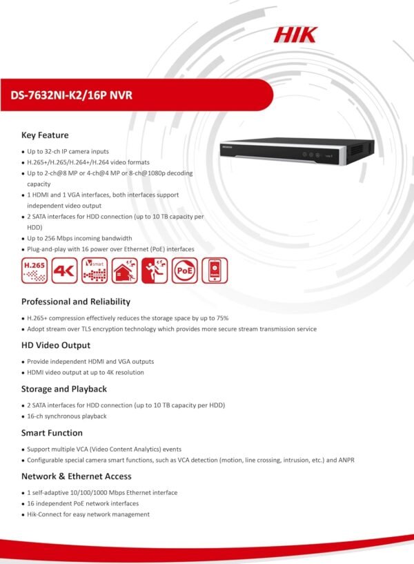 Hikvision - DS-7632NI-K2/16P (32ch NVR) - Image 2