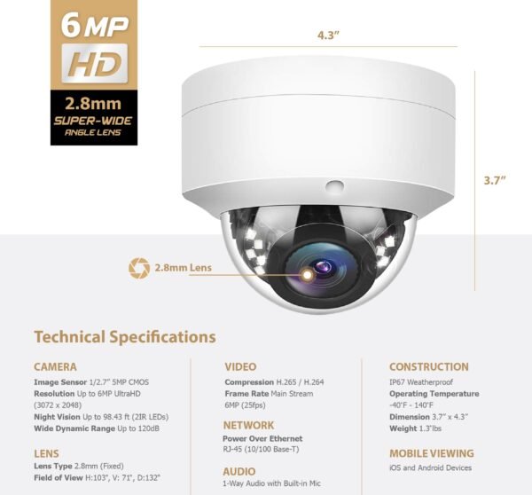 Compatible 6mp Uniview / Hikvision IP Dome Camera (IPC-YD600) - Image 3