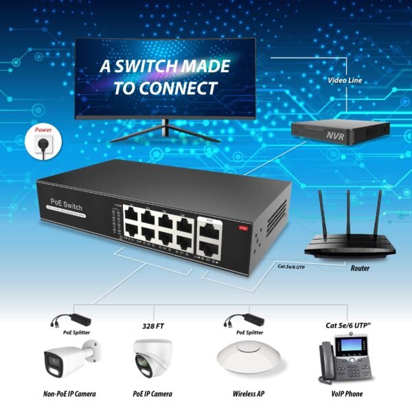 8 Port PoE Switch with 2 Gigabit Uplinks - Image 3